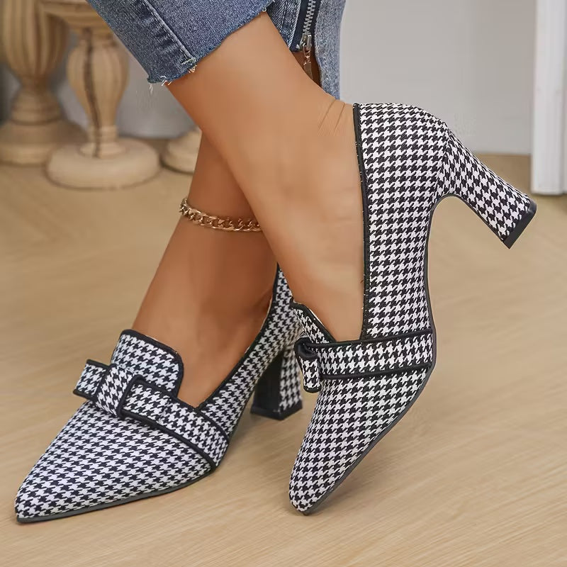 Amelien Versatile Heeled Shoes with Houndstooth Pattern, view 7 - Elena Harper