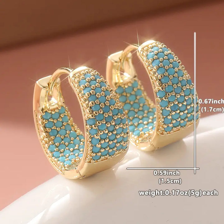 Turquoise Beaded Hoop Earrings with Gold Finish, view 5 - Elena Harper