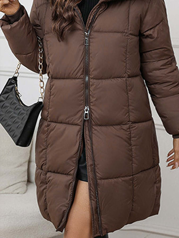 Women's Long Hooded Winter Puffer Coat, view 5 - Elena Harper