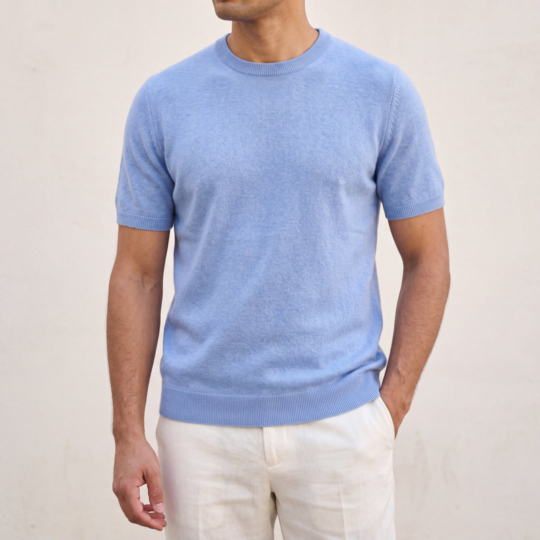 100% CASHMERE CLASSIC CREWNECK T-SHIRT.