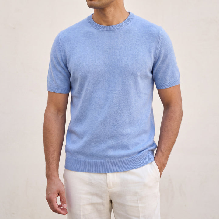 100% CASHMERE CLASSIC CREWNECK T-SHIRT.