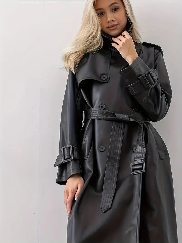 Emma | Chic and Luxurious Faux Leather Trench Coat