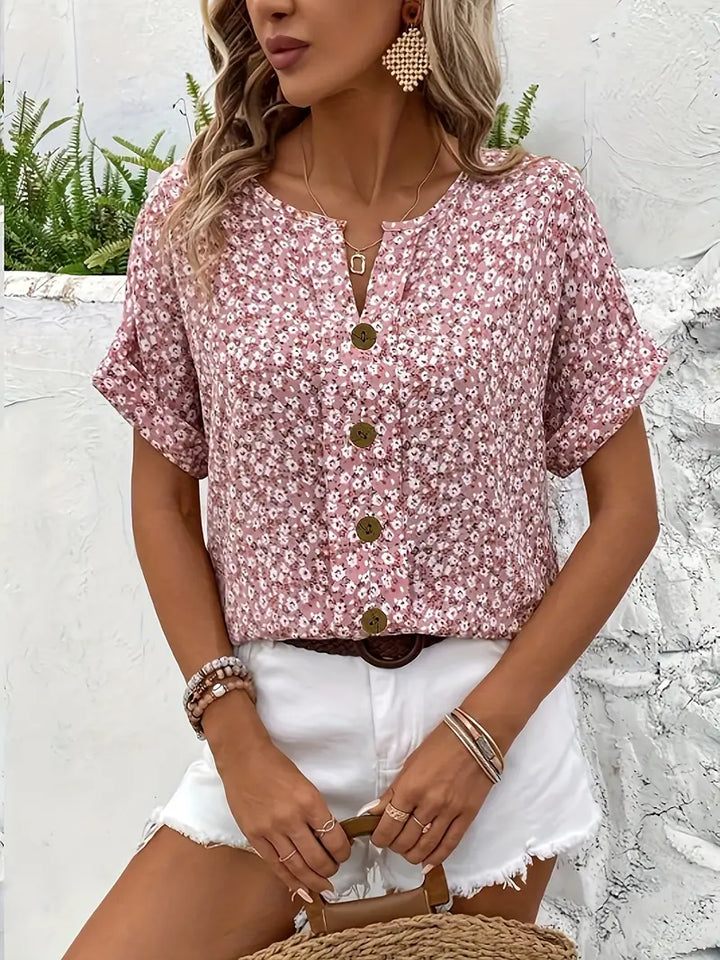 Jamie | Ladies Floral Button Front Casual Top