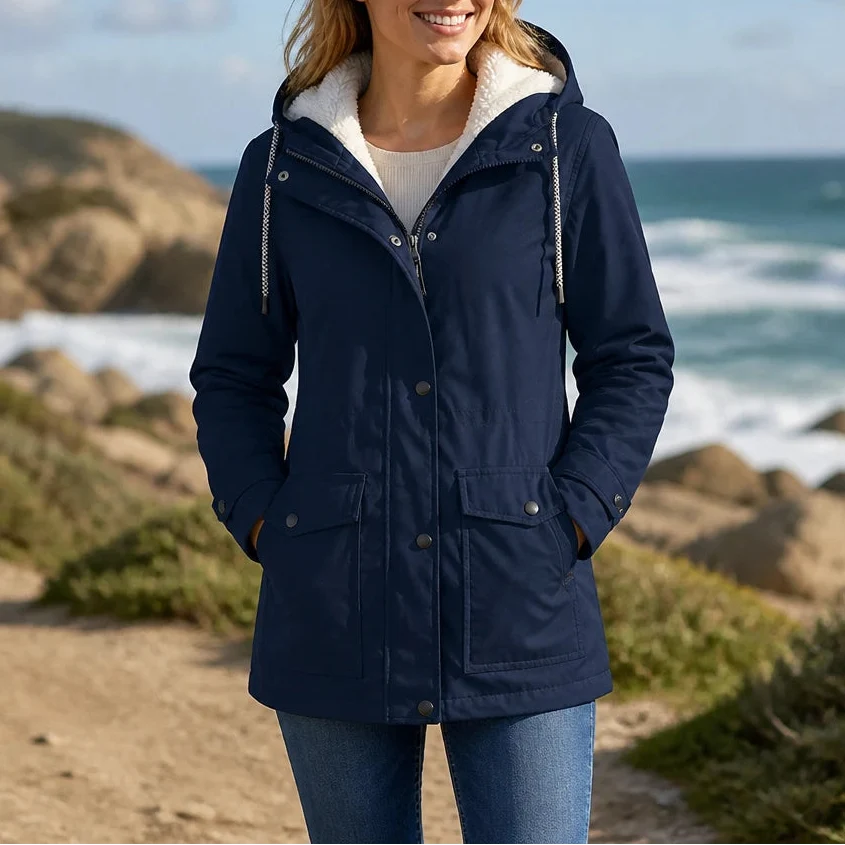 Mandy Warm and Stylish Fleece Winter Jacket with Hood, view 8 - Elena Harper