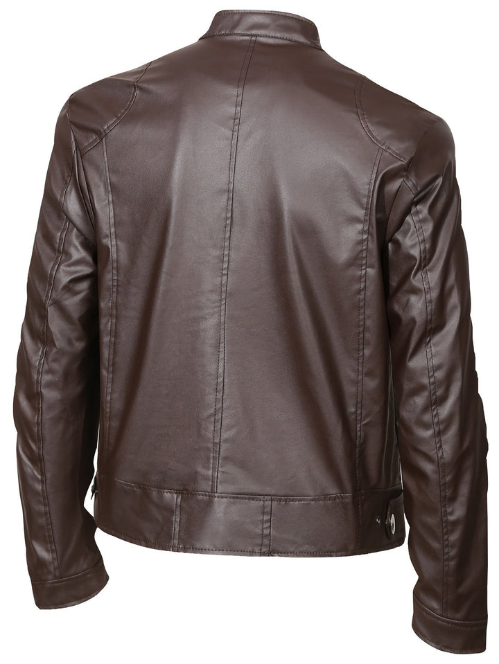 Roman Stand-Collar Moto Jacket, view 4 - Elena Harper