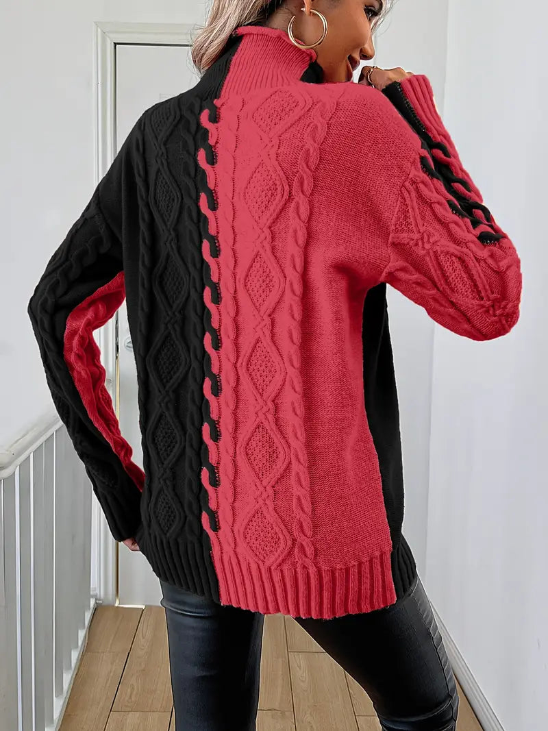 Leovia Elegant Striped Sweater with High Collar, view 7 - Elena Harper