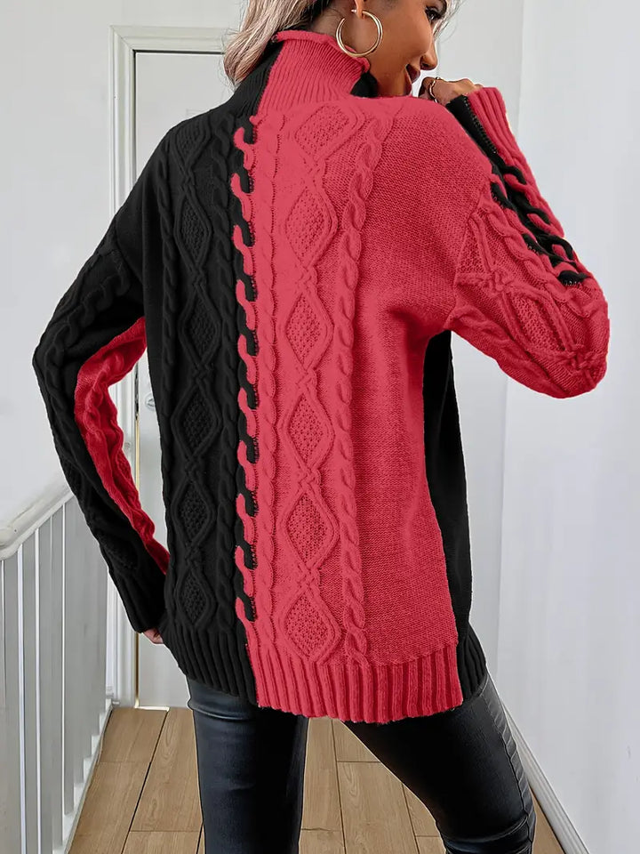 Leovia Elegant Striped Sweater with High Collar, view 7 - Elena Harper