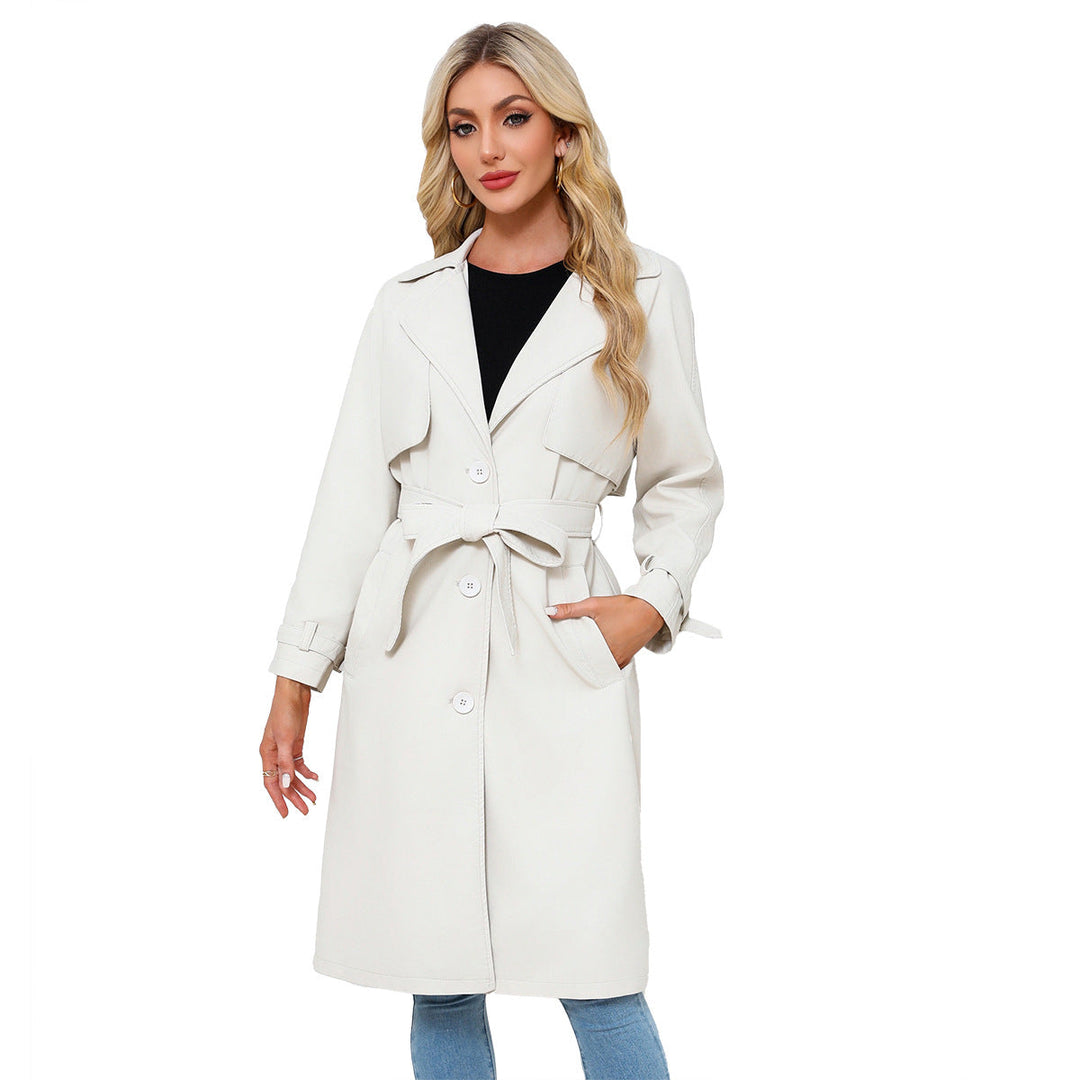 Elegant Premium Long Coat for Women – Belted Coat with Notched Collar and Loose Fit