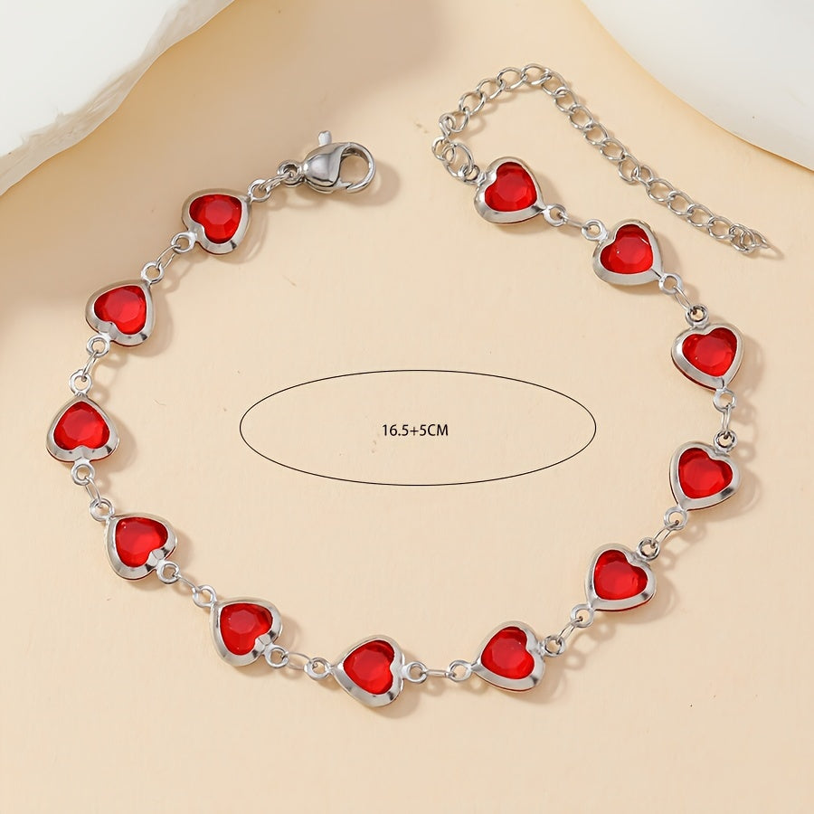 Elegant Stainless Steel Multicolor Heart Link Clutch Bracelet - Elena Harper