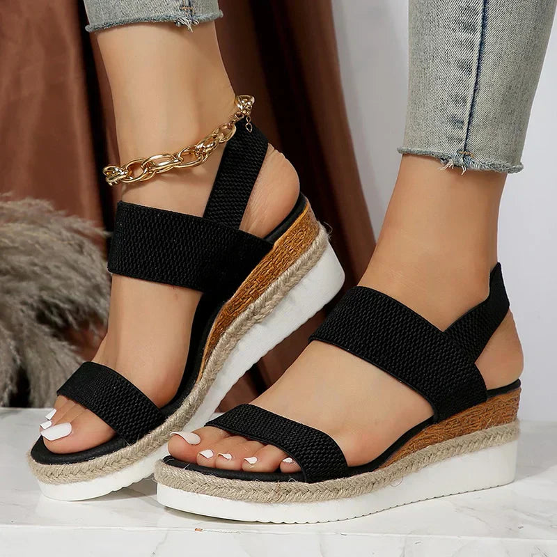 Emma & Rose Cape Town India orthopaedic sandals with woven elastic fabric, platform sole, and back elastic strap for comfortable support.