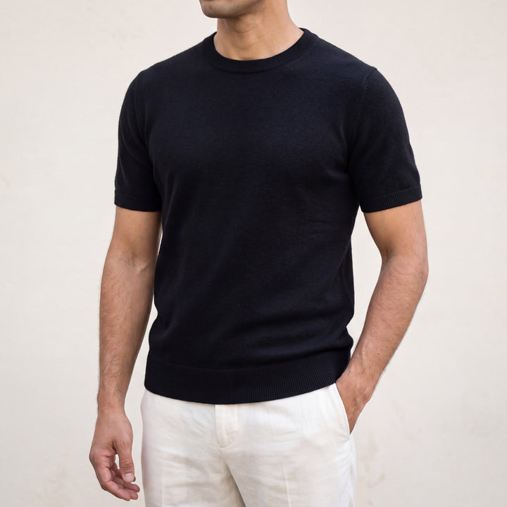 100% CASHMERE CLASSIC CREWNECK T-SHIRT.