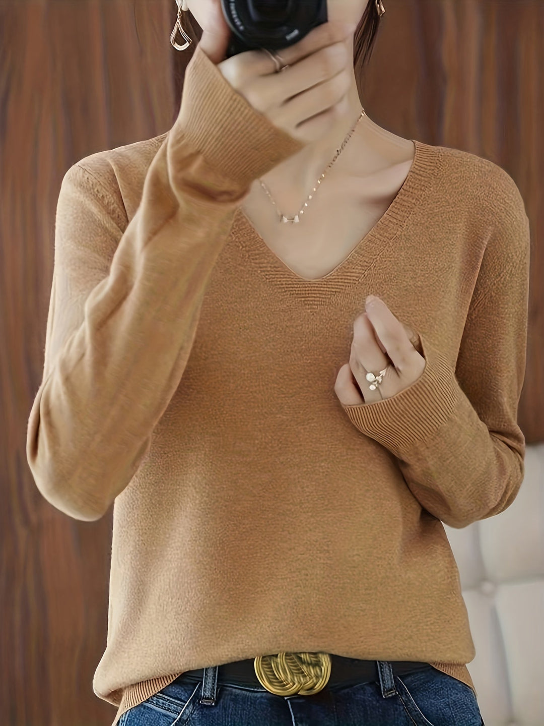 Selene Soft V-Neck Sweater, view 2 - Elena Harper
