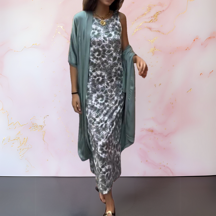 Women's Maxi Dress Set with Fluid-Cut Vest Elegant Chic Style