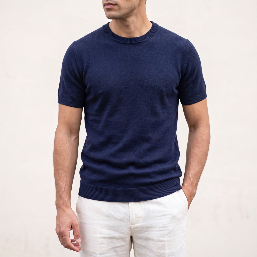 100% CASHMERE CLASSIC CREWNECK T-SHIRT.