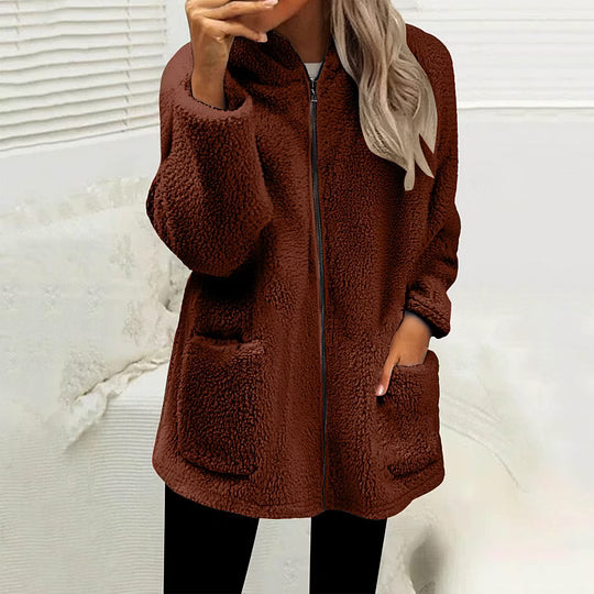 Women's Zip-Up Fleece Jacket with High Collar and Pockets