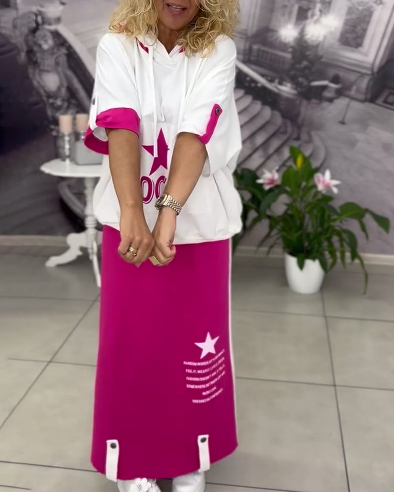 Hasela Hoodie Set with Drawstring Printed Skirt - Elena Harper