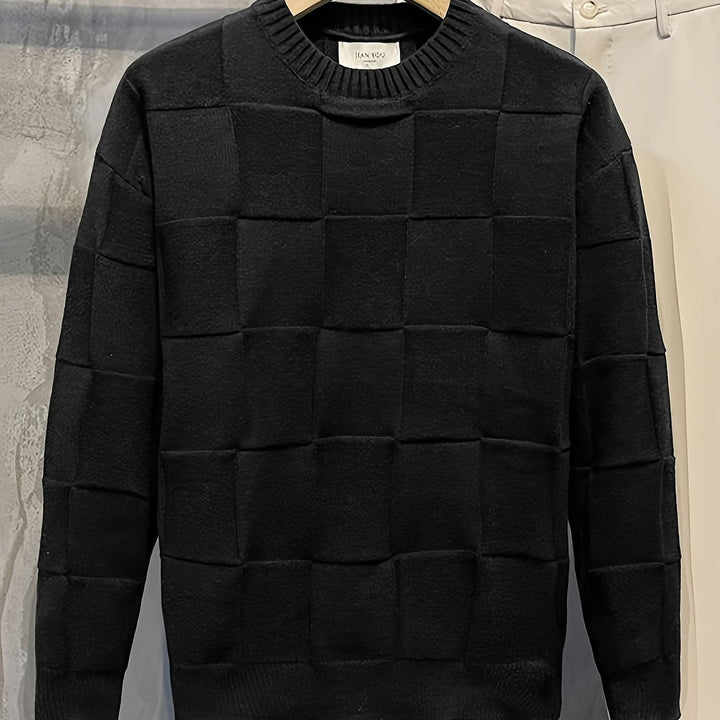 Sullivan Textured Check Crewneck Sweater, view 7 - Elena Harper