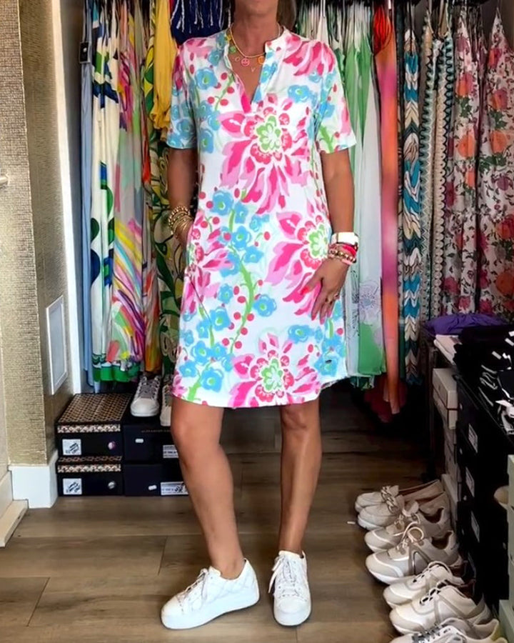 Ivendra Short Sleeve Floral Print Dress - Elena Harper