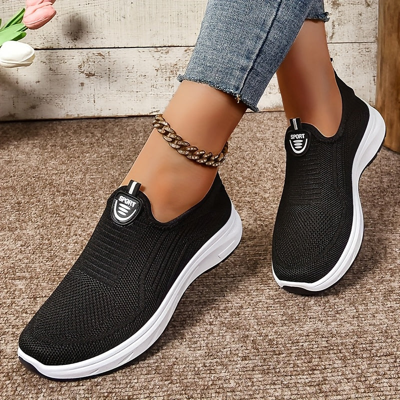 Ladies Slip-On Sneakers with Knitted Upper and Low Sole