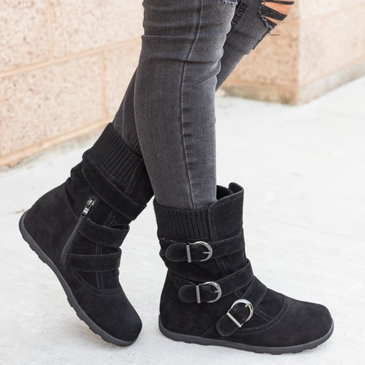 Women's Casual Boots with Buckles and Suede Detail - Amelie