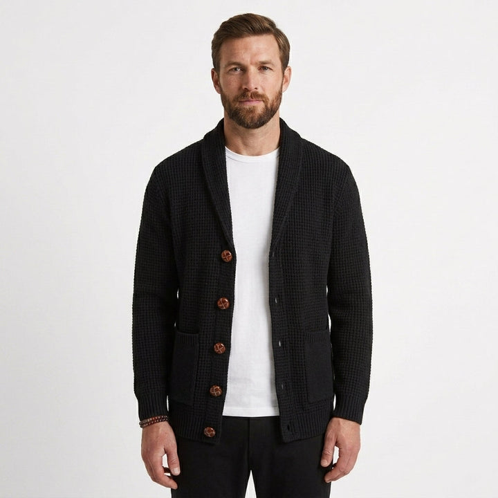 Textured Waffle-Knit Shawl Collar Cardigan For Men