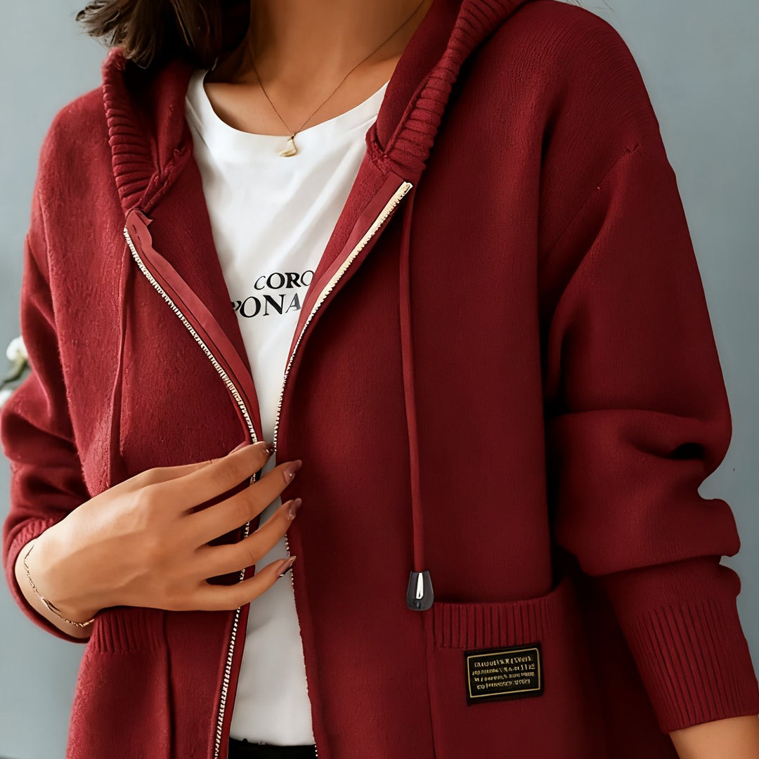 Rowena Cozy Zip-Up Hooded Cardigan - Elena Harper