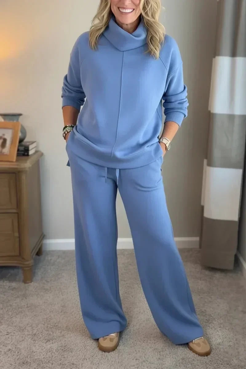 Aivra | Women's Turtleneck Long Sleeve Wide Leg Two-Piece Set with Pockets