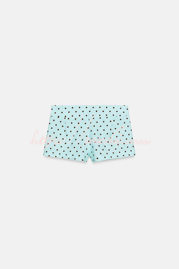 Trisha Breathable Polka Dot Stand Neck Belted Jacket and Low-Rise Pocket Mini Shorts Set