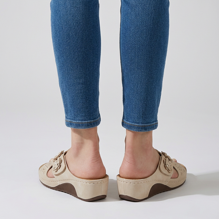 Amycca | Comfortable Wedge Slippers with Floral Applications