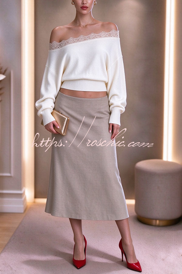 French Style Knit Lace Paneled One Shoulder Batwing Sleeve Loose Sweater