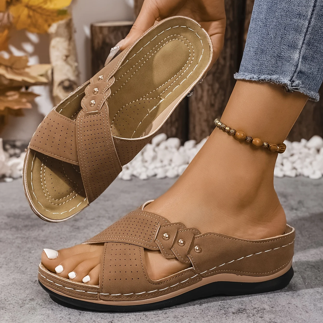 Emma & Rose Cape Town Vanesa comfortable wedge sandals with open toes and ankle straps on a neutral background.