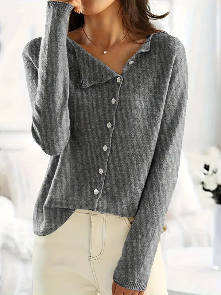 Simple Asymmetrical Cardigan with Button Placket Sienna, view 5 - Elena Harper