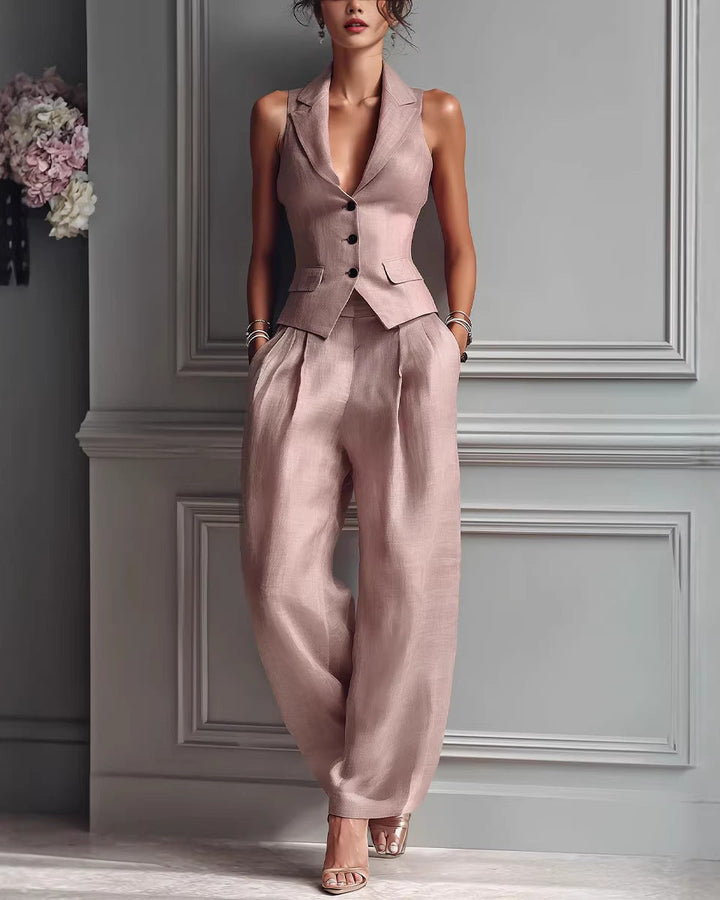 Women's Two-Piece Set with Vest and Straight-Leg Pants – Elegant Outfit