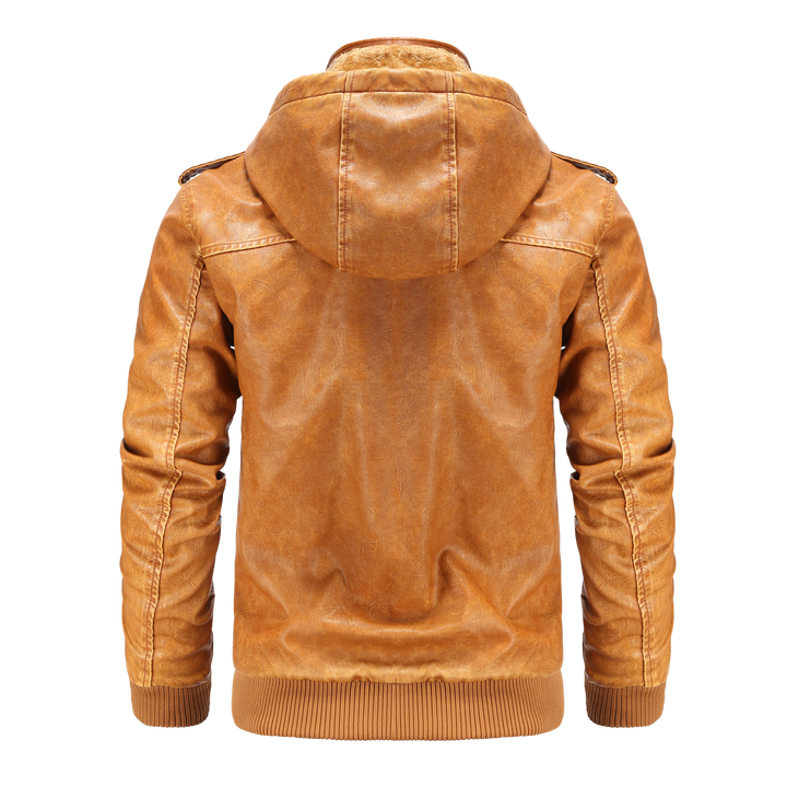 Men's Hooded Bomber Jacket with Quilted Shoulders, view 4 - Elena Harper