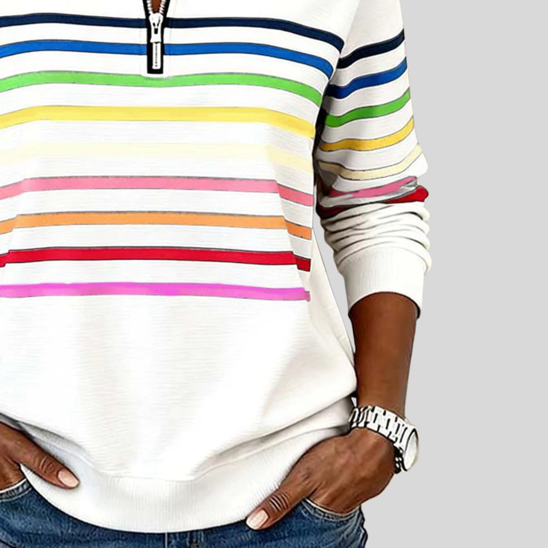 Sanne™ | Colorful Striped Sweater with Quarter Zip