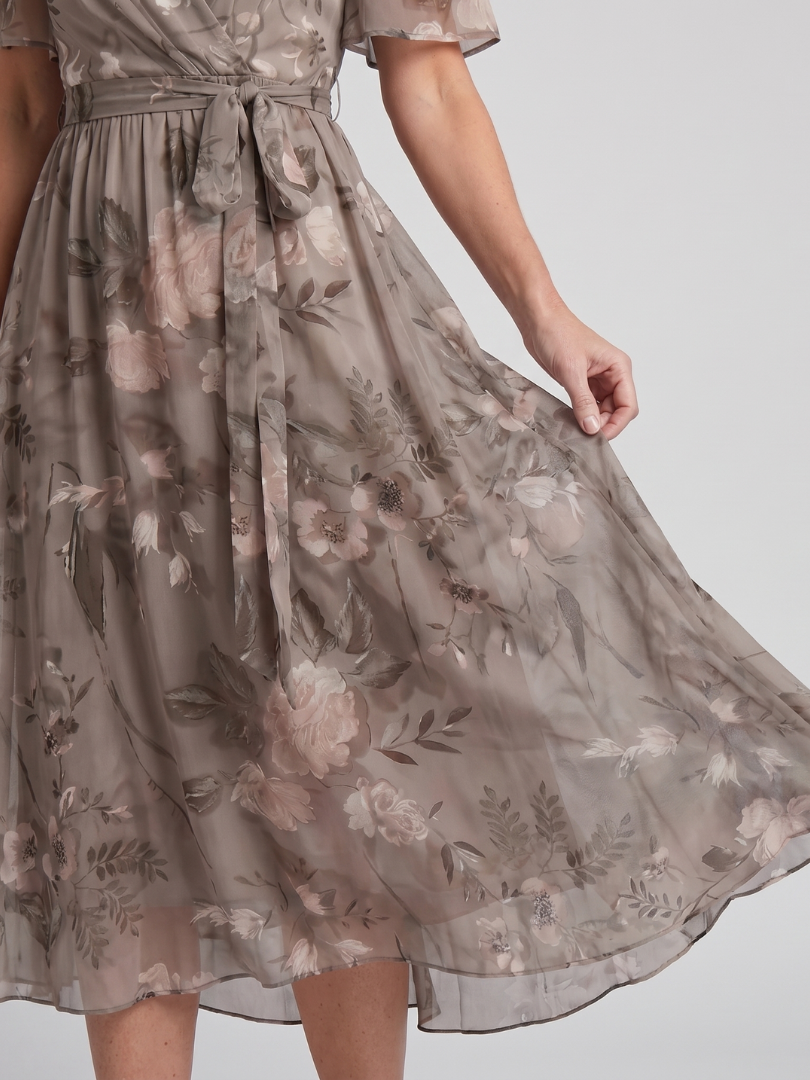 Women's Floral Print Flutter Sleeve Midi Dress for Effortless Style