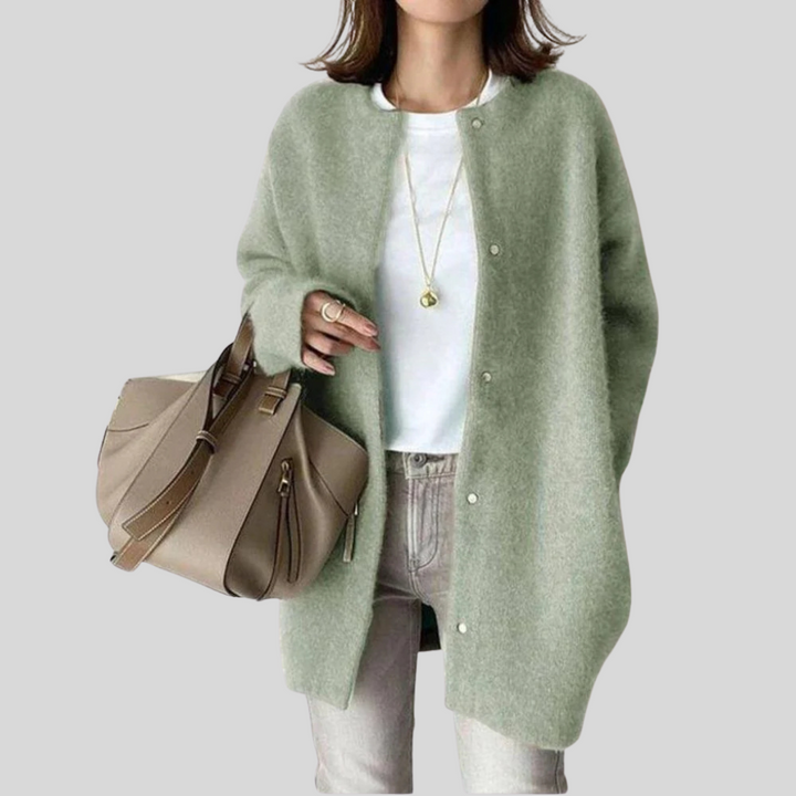 Women's Button-Front Cardigan with Ribbed Cuffs
