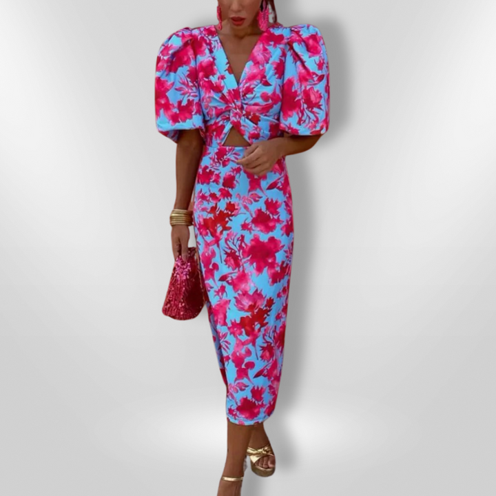 Arielle Colourful Dress With Pleated Sleeves - Elena Harper