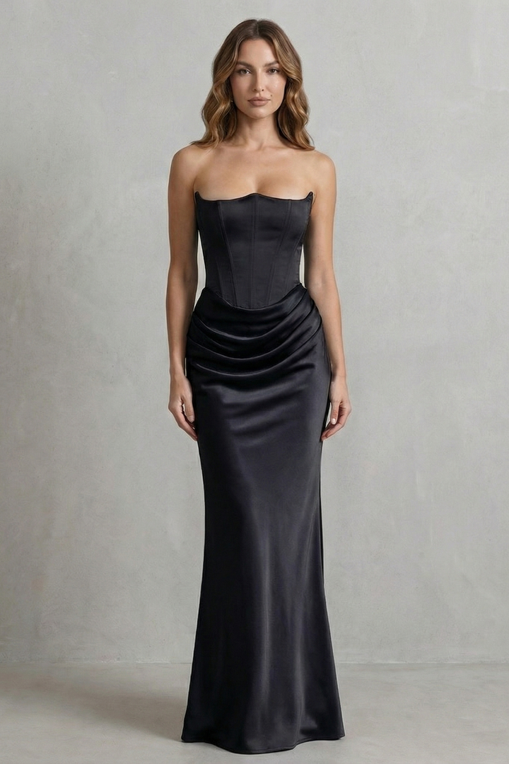 Evelisse – Sculpted satin drape – Strapless corset maxi dress