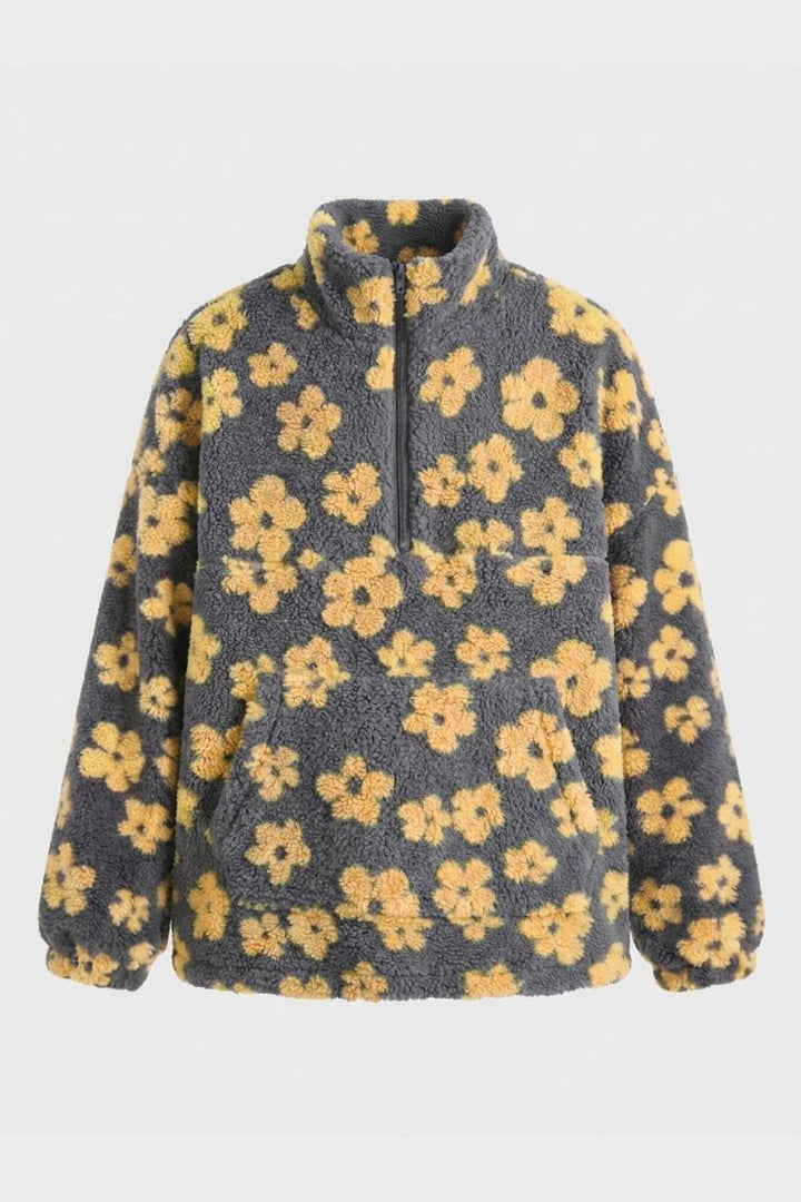 Women's Oversized Sweater with Floral Pattern | High Neck & Loose Fit