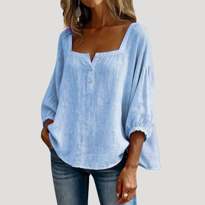 Casual Buttoned Square Neck Blouse for Women