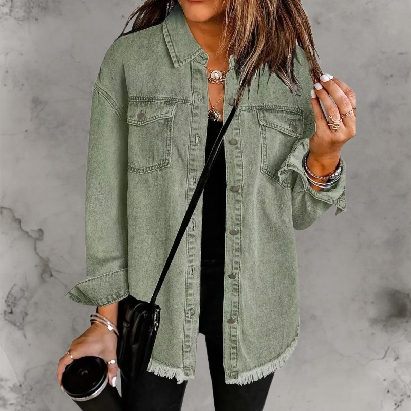 Kian Casual Denim Jacket with Buttons, view 6 - Elena Harper