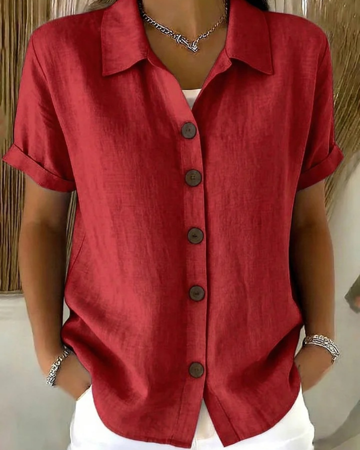 Women's Button-Up Short Sleeve Blouse in Lightweight Fabric
