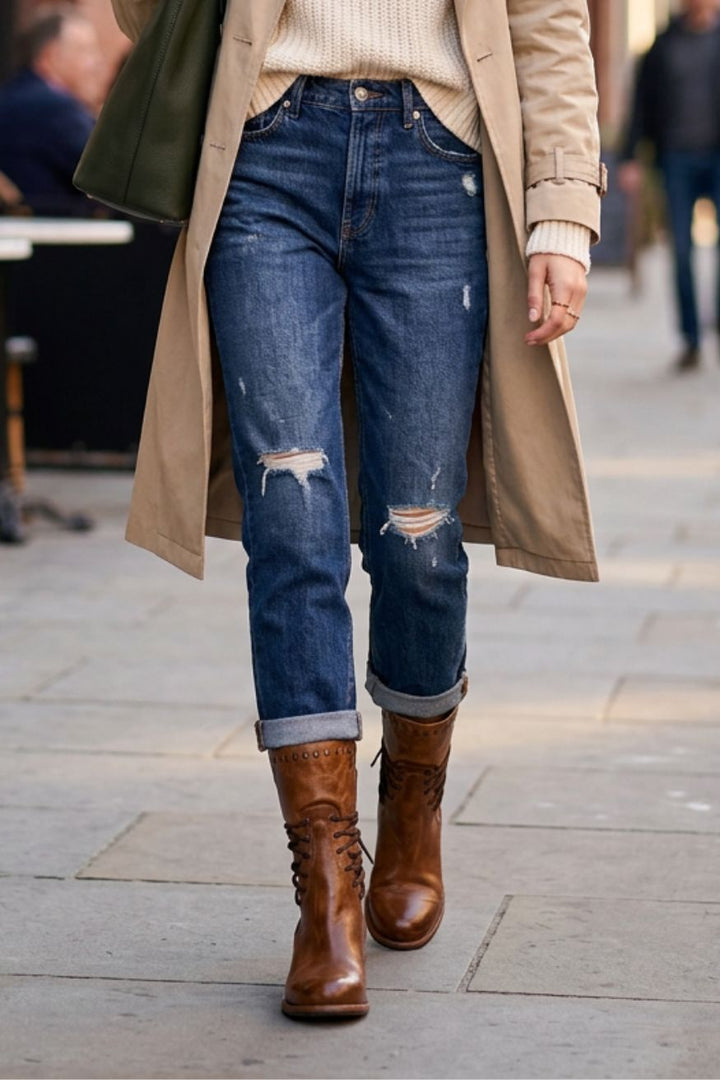 Women's Calf-Height Lace-Up Boots | Round Toe