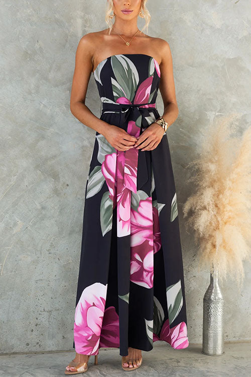Women's Jumpsuit – Strapless Bustier with Adjustable Waist and Wide Pants