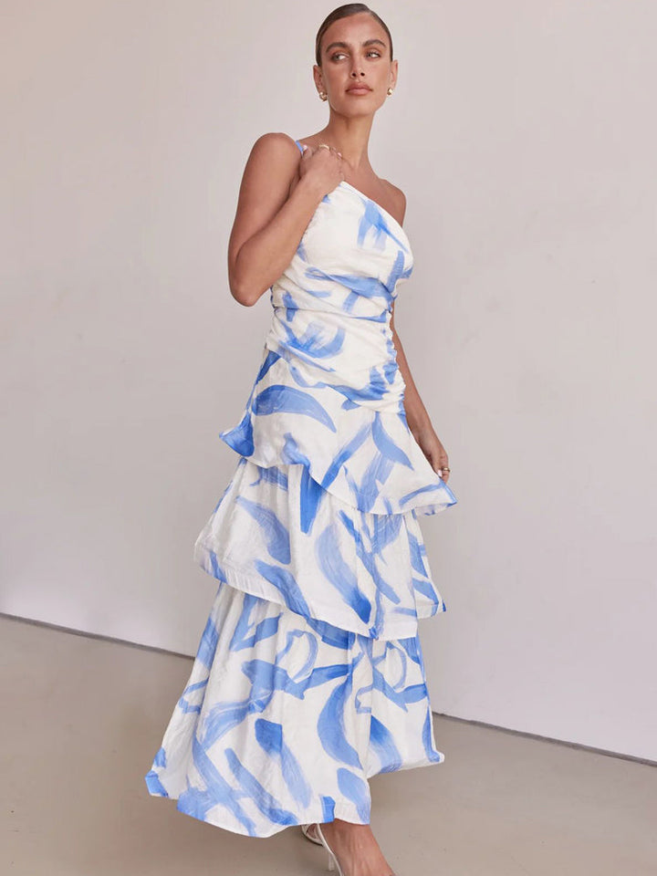 One-Shoulder Strappy Floral Print Dress - Elena Harper