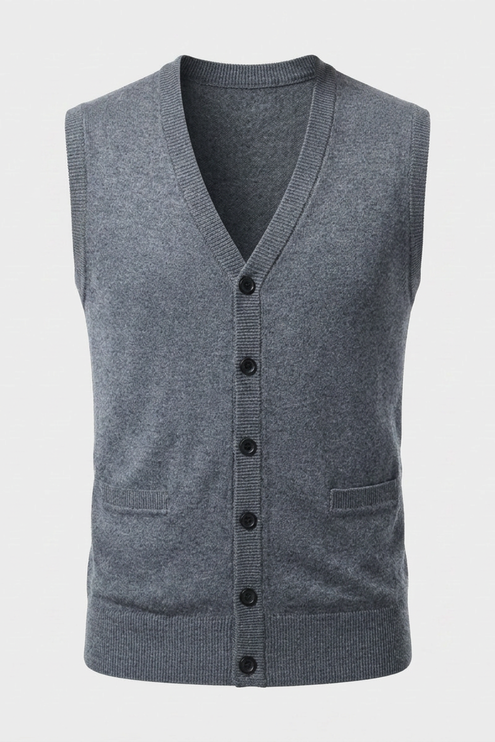 Men's Knitted Vest with V-Neck and Button Placket