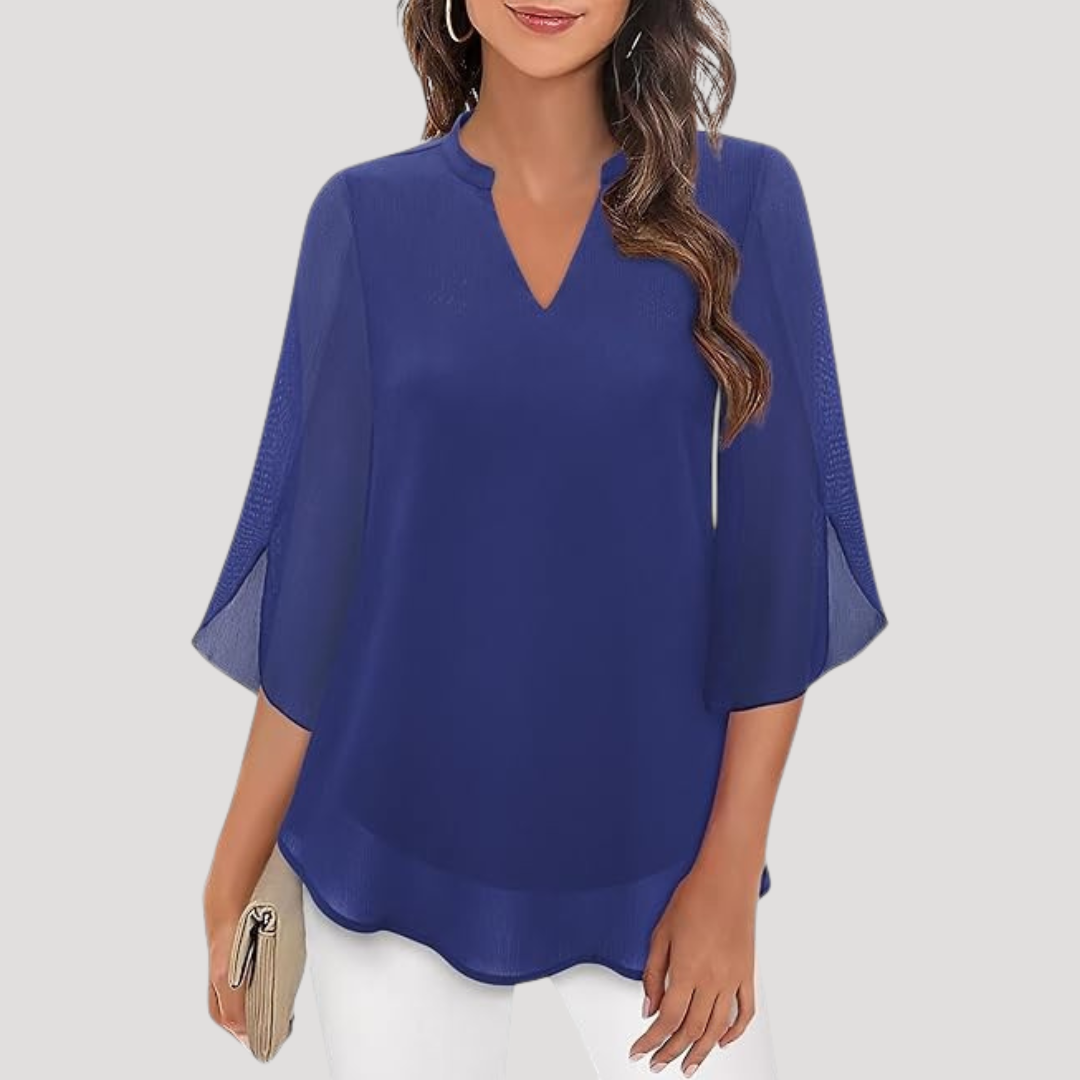 Women's Elegant V-Neck Blouse with Flared Sleeves