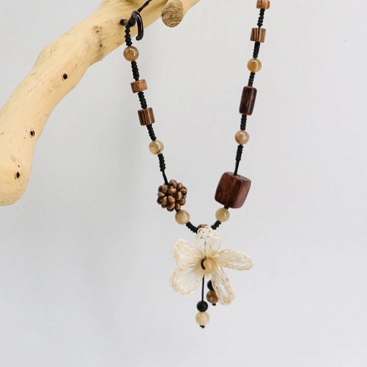 Handwoven Floral Necklace, view 2 - Elena Harper