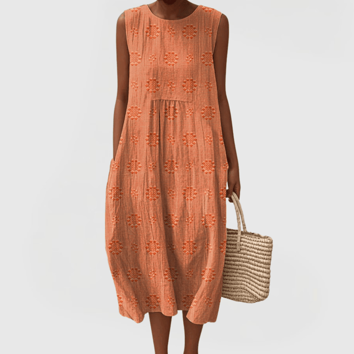 Emma & Rose Cape Town Teresa™ elegant dress with stylish pockets, shown in a close-up of the fabric and pocket details.